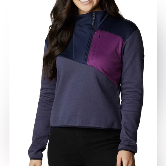 Columbia Women’s Lodge Hybrid Pullover Blue Mock Neck Sweatshirt XL - Picture 1 of 6